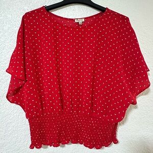 Lily White Red Blouse with Pattern
